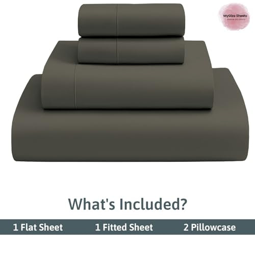 MyGiza Sheets 4 Pcs Top Split King Sheet Sets for Adjustable Bed, 100% Giza Cotton Perfect for Sleep Number Beds, King 34" Down Flex Head, Fits 16" Deep Mattress, Dark Grey Solid