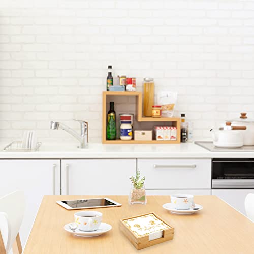 Bamboo Napkin Holder Square, 7.5" x 7.5" x 2.5", Wood Napkin Tray, Wooden Luncheon Napkin Holder for Kitchen Table Countertop
