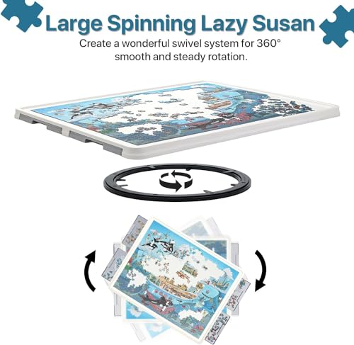 Playboda 1500 Pieces Rotating Plastic Puzzle Board with Drawers and Cover, 35"x27" Portable Jigsaw Puzzle Table for Adults, Lazy Susan Spinning Puzzle Boards (Patent Design)