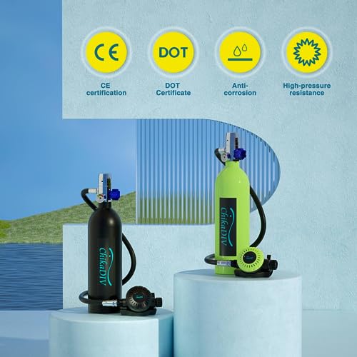 CHIKADIV Mini Scuba Tank, 1L Scuba Tank Underwater Breathing System for Family Lung Tank Diving Gear Reusable Scuba Diving Kit Gear with Pump for Exploration Emergency A Black