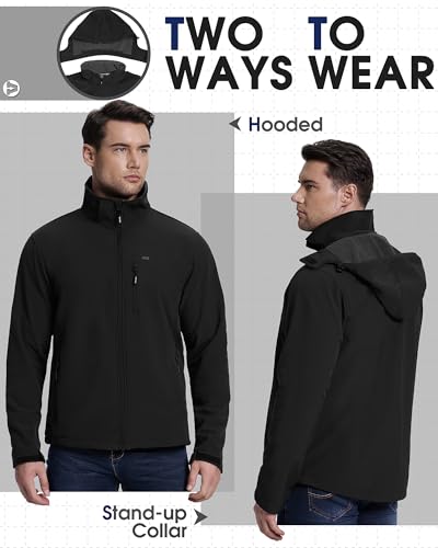 33,000ft Men's Softshell Jacket with Hood Fleece Lined Windbreaker Lightweight Waterproof Jackets for Hiking