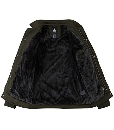 wantdo Men's Casual Winter Jacket Fleece Lined Work Jackets Warm Cargo Military Coat with Hood Army Green X-Large