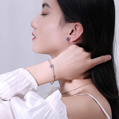JIANGXIN 925 Sterling Silver Created Emerald Chain Link Bracelet for Women Lucky Four leaf clover Gemstone Fine Jewelry Good Luck Shamrock Birthday Gift