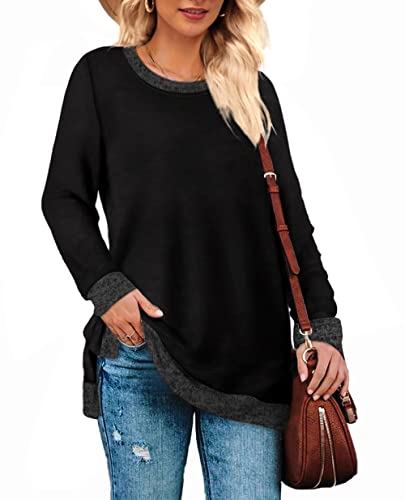 Soft Sweatshirts for Women Fall Lightweight Sweaters And Tops 3XL tunic-shirts Women's Tunics Black