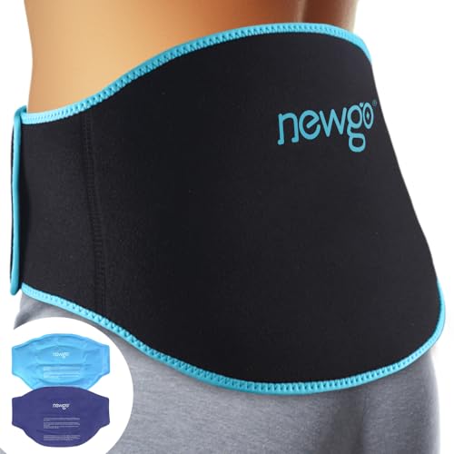 NEWGO Gel Ice Pack for Back Injuries and Pain Relief, 2 Pack Lower Back Ice Pack Wrap for Hot Cold Therapy, Lumbar Surgery, Sciatica, Herniated Disc, Coccyx Tailbone Pain - Black