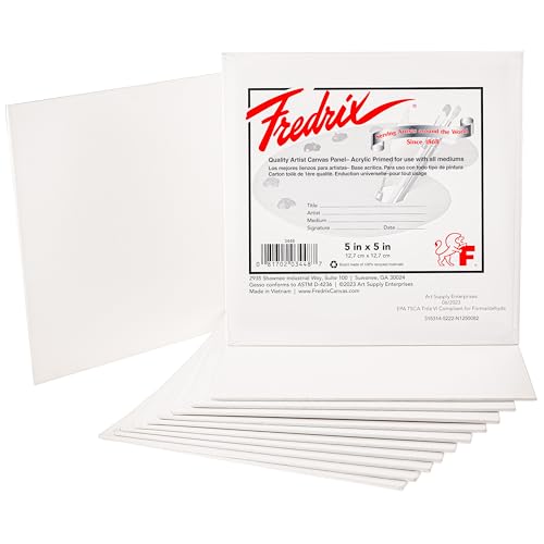 FREDRIX Artist Series Primed Canvas Panels, 12" x 12", Pack of 12