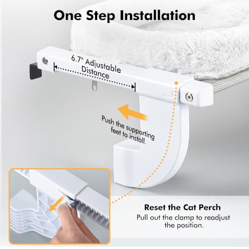 Zoratoo Window Sill Mount Cat Perch for Indoor Cats, One-Step Sliding Clamping Slot Adjustment Cat Hammock with Removable Two Fabrics Cover, No Suction Cups Cat Bed for Windowsill & Bedside (Medium)