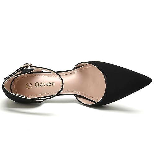 Odisen Women's Closed Toe Pointed Toe High Heels Pumps Dress Shoes for Women (Black Nubuck, 6.5)