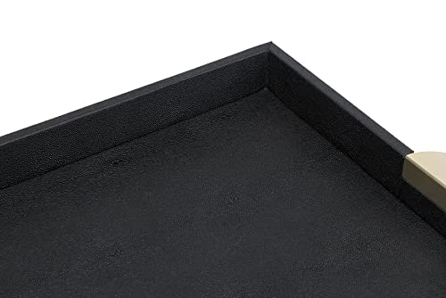 HofferRuffer Faux Leather Decorative Serving Tray, Elegant Coffee Table Tray, Ottoman Tray, Breakfast, Drinks, Liquor Serving Platter, Black Shagreen Finish with Gold Hardware Handle (Square)