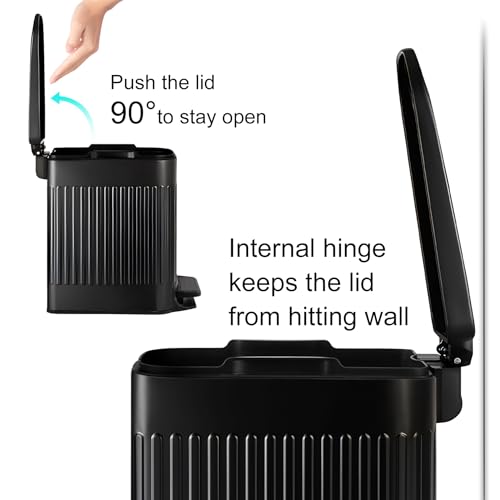 TIPGO Slim Bathroom Trash Can with Lid Soft Close, 6 Liter / 1.6 Gallon Stainless Steel Garbage Can with Removable Inner Bucket, Foot Pedal, Small Trash Cans for Bedroom, Office, Kitchen (Black)