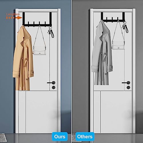 Peasulin Over The Door Hooks, Sturdy Door Hanger, Large Over The Door Towel Rack with 12 Hooks, Heavy Duty Easy to Install, for Bathroom, Bedroom,Kitchen,Hanging Towels, Coats (Black).