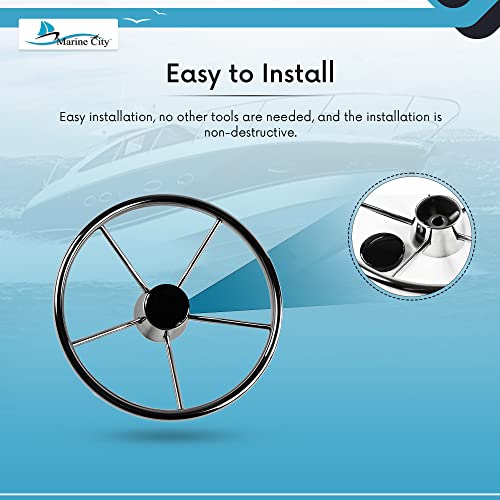 MARINE CITY 304 Stainless Steel Boat Steering Wheel - 25 Degree 5 Spokes | 13-1/2 Inches Diameter | Attractive Design - Ideal for Marines, Boats, and Yachts
