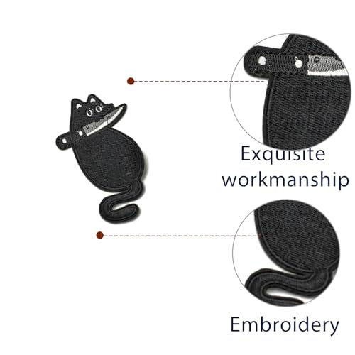 Iron On Patch, Cat with Knife Patch, Punk Funny Embroidered Patches Repair Emblem Badget Sew or Iron on Applique Patches Sticker DIY for Clothes Jeans Backpacks Jackets Pants Hats Vest