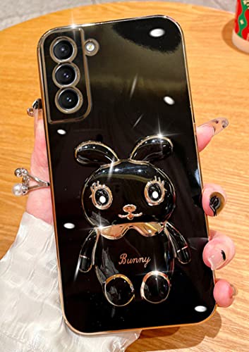 for Samsung A54 5G Case 3D Cute Cartoon Hidden Rabbit Kickstand Design for Women Girls,Luxury Plating Glitter Soft Silicone Girly Phone Case with Camera Protection Cover for Galaxy A54 5G Black