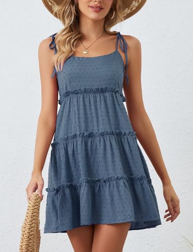 ZOOMOON Women's Summer Mini Dress Sleeveless Boho Spaghetti Strap Dresses Casual Flowy A Line Cami Dress - Apricot,S