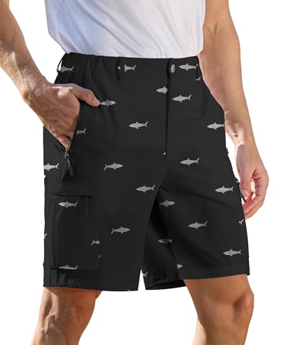 zeetoo Men's Shorts Hiking Cargo Shorts 9" Quick Dry Lightweight Work Casual Golf Shorts with 5 Zipper Pockets