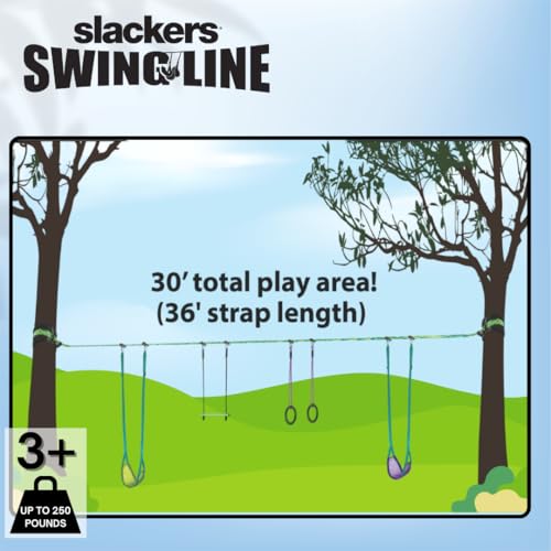 slackers Deluxe Swing Line - Turn Healthy Trees Into The Perfect Backyard Swing Set - slackers Tree Swing Line Kit - Great Tree Swing Addition to Any Yard - Recommended for Ages 3+
