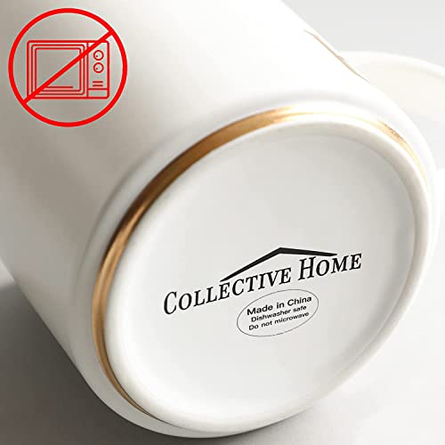 COLLECTIVE HOME - Monogram Ceramic Mugs, 15 oz Golden Initial Coffee Cups, Elegant Alphabet Tea Mugs, Elegant Personalized Mug with Gift Box, Luxurious Cups for Office and Home (w)