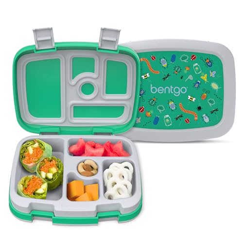 Bentgo Kids Prints Leak-Proof, 5-Compartment Bento-Style Kids Lunch Box - Ideal Portion Sizes for Ages 3-7, Durable, Drop-Proof, Dishwasher Safe, & Made with BPA-Free Materials (Sports)