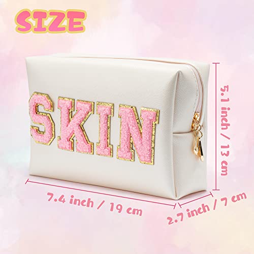 Y1tvei Large Capacity Chenille MAMA Makeup Bag Waterproof Nylon Portable Lay Flat Open Wide Cosmetic Toiletry with Handle Divider Travel Organizer Mama to Be Mother's Day Gift for Women Mom, Beige