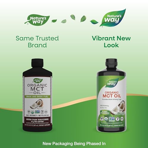 Nature's Way Organic MCT Oil, Brain and Body Fuel from Coconuts*; Keto and Paleo Certified, Organic, Gluten Free, Non-GMO Project Verified, 30 Fl Oz (Packaging May Vary)
