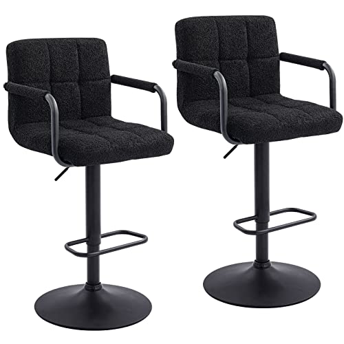 Furnimart 30" Faux Leather Upholstered Bar Stool, Adjustable Counter Stools Bar Chairs Modern Design Swivel Barstools Hydraulic Stools for Kitchen and Dining Room Set of 2 (Leather-BlackBrown)