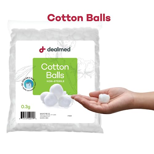 Dealmed 300 ct. Cotton Balls for Face, Makeup, Medical Uses, & DIY Crafts | Non-Sterile Bulk Pack | Resealable Zip-Locked Bag | 100% Pure Cotton, Soft, Absorbent, Gentle (Pack of 1)
