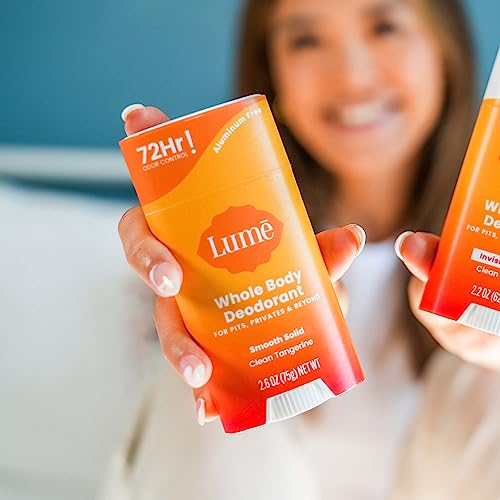 Lume Whole Body Deodorant Starter Pack - Smooth Solid Stick, Invisible Cream Tube, Acidified Body Wash Mini & Deodorant Wipes - Aluminum & Baking Soda Free Odor Control, Skin Loving (Clean Tangerine)
