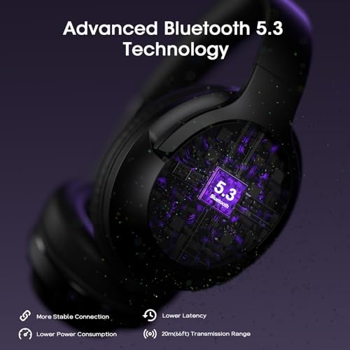 YUMONDEAR Bluetooth Headphones Over Ear, 80H Playtime Headphones Wireless with 3 EQ Modes, Wireless Headphones with Mic, HiFi Stereo Foldable Bluetooth Headphones for PC Phone Home Travel (Black)