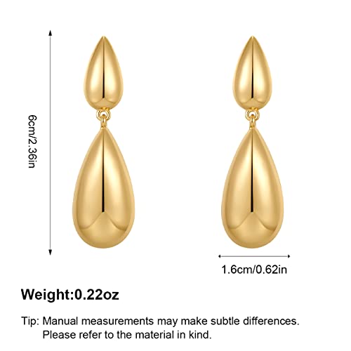 Gold Long Waterdrop Earrings for Women Polished Brushed Droplet Dangle Earrings