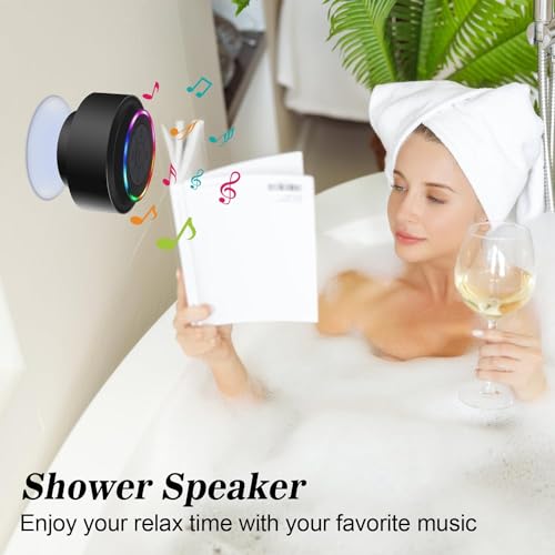 HAISSKY Bluetooth Shower Speakers, Portable Wireless Speaker with Suction Cup, IP67 Waterproof Speaker with LED Light, Pairs Easily to Phones, Tablets, Computer, Gift for Men & Women