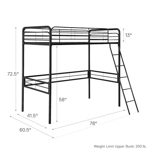 DHP Tommy Twin Metal Loft Bed, Off White