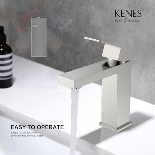 KENES Single Handle Bathroom Sink Faucet, Brushed Nickel Vanity Faucet for Bathroom Sink, with Pop Up Drain Stopper & Water Supply Lines LJ-9031