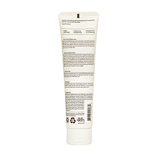 Sun Bum Curls and Waves Styling Cream - Lightweight Formula for Wavy and Curly Hair - Nourishing Kukui Nut and Coconut Oil - Frizz Free finish - Vegan and Cruelty Free - 5 oz