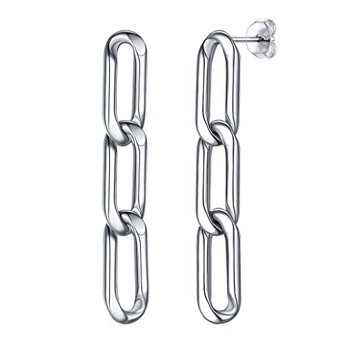 Chain Earrings for Women Solid Silver Dangling Cuban Chains Drop Ear Charms for Women