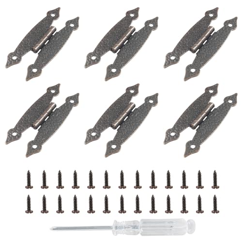 Kyuionty 6 Pack H-Shape Cabinet Hinges, Hammercraft Flush Door Hinge for Kitchen Cupboard Wardrobe (Antique Copper)