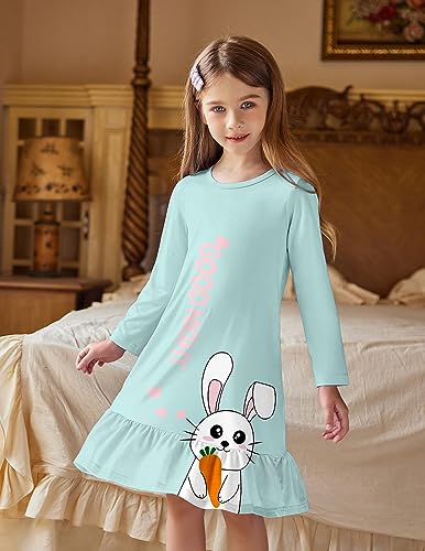 Arshiner Girls' Sleepwear Long Sleeve Cute Nightgown Nightie Pajama Dress Blue Starry Sky 5-6 Years