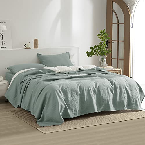EVERLY Linen Sheets Set Queen Size,100% French Stonewash Pure Linen Sheets Set,4Pieces (1Flat Sheet,1Fitted Sheet,2Pillowcase) Suitable for Hot Sleepers,Deep Pocket Natural Bedding Set-Navy Blue