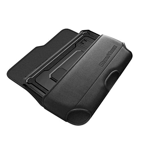 Mobile Vogue by Reiko Premium Eco-Friendly Leather Phone Pouch Belt Clip Holster Compatible with iPhone/Galaxy/Stylo/Android Phone with Protective Case on (Black-MV115, 5.8 x 3.2 x 0.7 in)