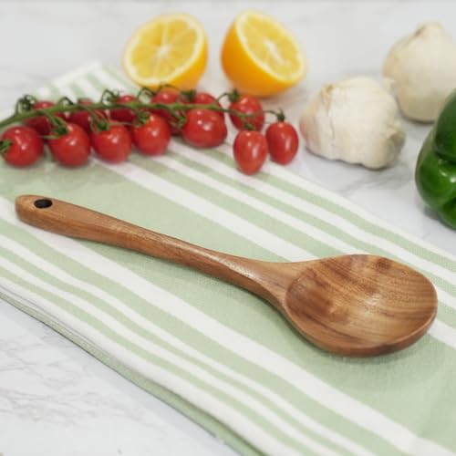 Zulay Kitchen Extra-Large 6-Piece Wooden Spoon Set for Cooking - Smooth Teak Wooden Utensils - Comfort-Grip Non-Stick Wooden Cooking Spoons - Large Wooden Turner, Spatula, Skimmer, Fork, Serving Spoon