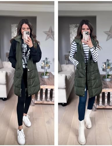 Fiona Jolin Long Puffer Vest Women Hooded Warm Padded Winter Coats Sleeveless Puffy Jackets Outerwear Vests (Apricot-XS)