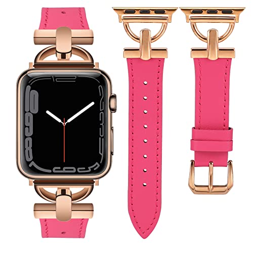 Wearlizer Leather Band Compatible with Apple Watch Bands Women 42mm 44mm 45mm 46mm 49mm Ultra 2, Dressy Fancy Leather Strap D-Shape Metal Buckle for iWatch Bands Series 10 9 8 SE 7 6 5 4 3 2 1