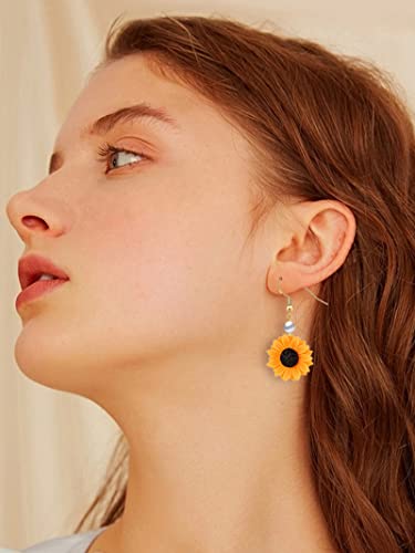 Sunflower Earrings for Women Sunflower Daisy Flower Drop Dangle Earrings Gold Flower Earrings Spring Earrings Bohemian Sunflower Statement Earrings Jewelry Gifts for Womens(Gold)