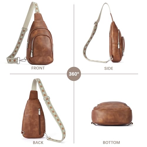 BOSTANTEN Sling Bag for Women Crossbody Purse Cross body Bag Leather Chest Bag with Removable Guitar Strap, Brown