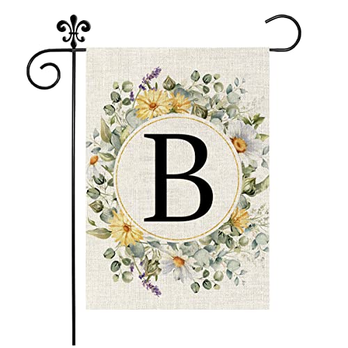 Monogram Letter E Garden Flag Summer Sunflower 12x18 Inch Double Sided Family Last Name Initial Yard Flags for Outside