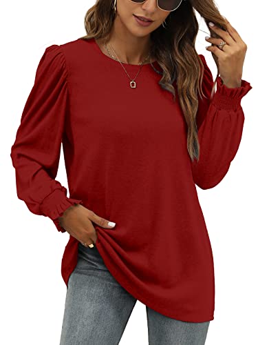 XIEERDUO Tunic Sweaters For Women Cute Dressy Long Sleeve Blouse Fall Rose Violet L