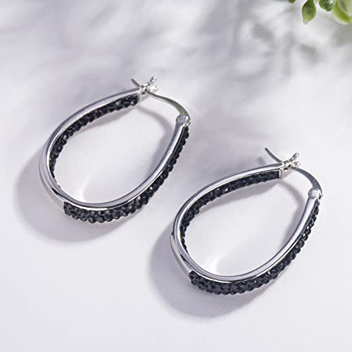 Crystal Hoop Earrings - Silver Plated Inside Out Oval Shape Hoop Earrings for Women, 1.2 Inch (Purple)