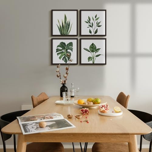 ArtbyHannah Bathroom Wall Art Set of 4 Botanical Wall Decor Green Plant Picture Frame Prints for Home Bedroom Restroom Decoration (Black, 10x10)