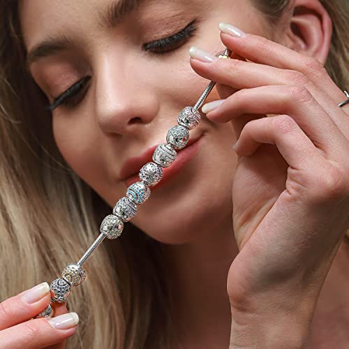 FOREVER QUEEN April Birthstone Charms for Bracelet 925 Sterling Silver Bead Openwork Charms, Happy Birthday Charms for Bracelet and Necklace