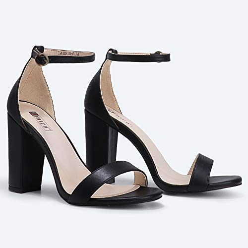 IDIFU Women's Nude Patent Chunky High Block Pump Heel Sandals Open Toe Ankle Strap Wedding Bride Bridesmaid Prom Dress Shoes